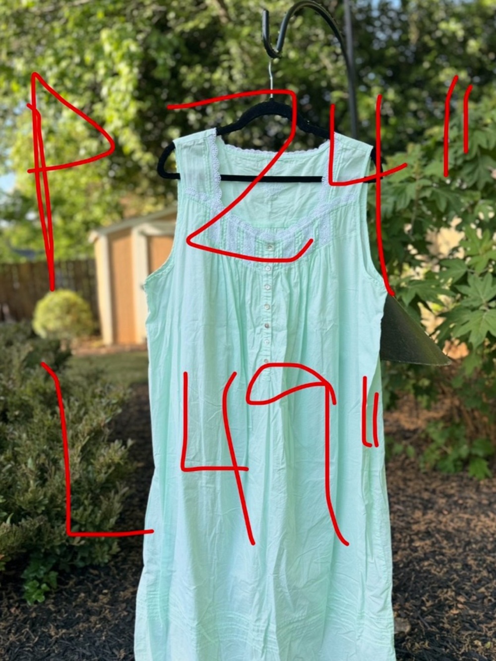 Eileen West Mint Green Cotton Nightgown Sleeveless Lace Trim Dress - Picture 7 of 7